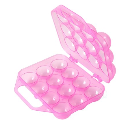 BASICWISE Clear Plastic Egg Carton, 12 Egg Holder Carrying Case with Handle, Pink QI003329P